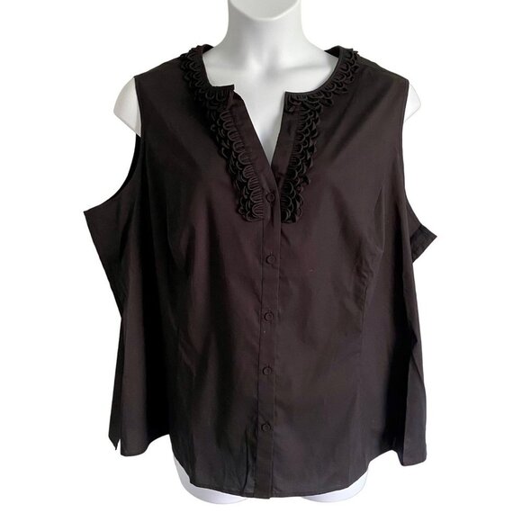 Talbots Black Button Up Sleeveless Top Detailed Neckline Women's Size 24W NEW - Picture 2 of 9